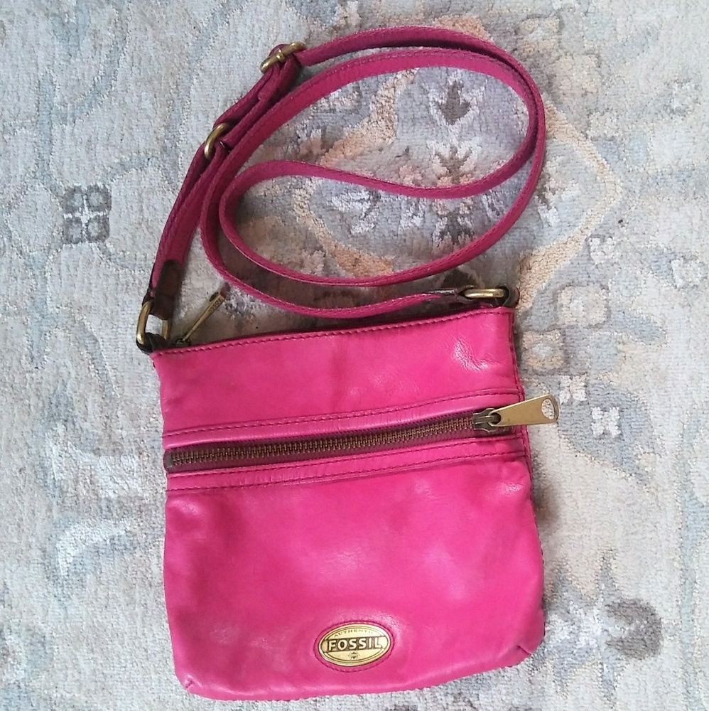 Fossil Pink Leather Crossbody